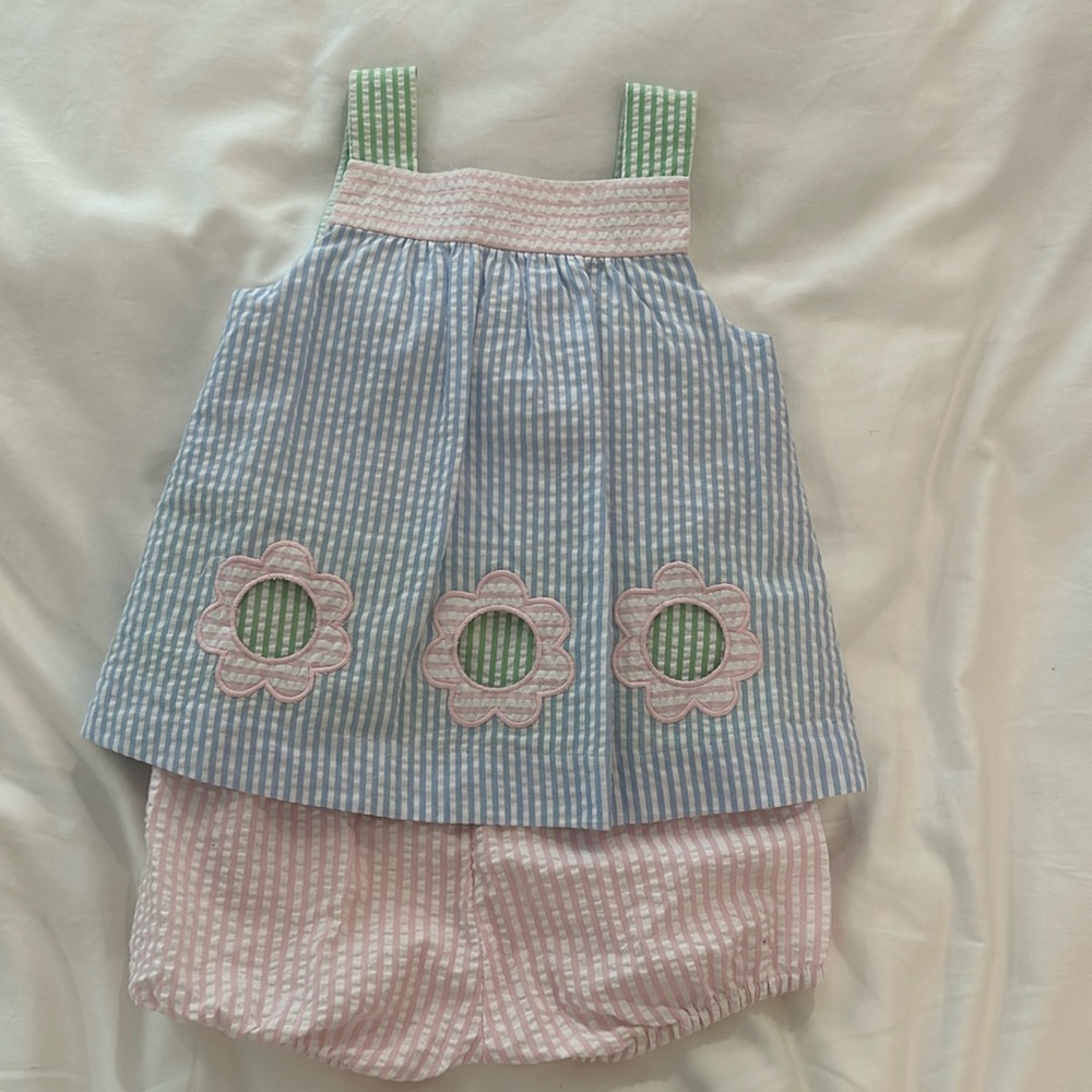 NWOT Florence Eiseman Pastel Seersucker Set Sz 18 mos